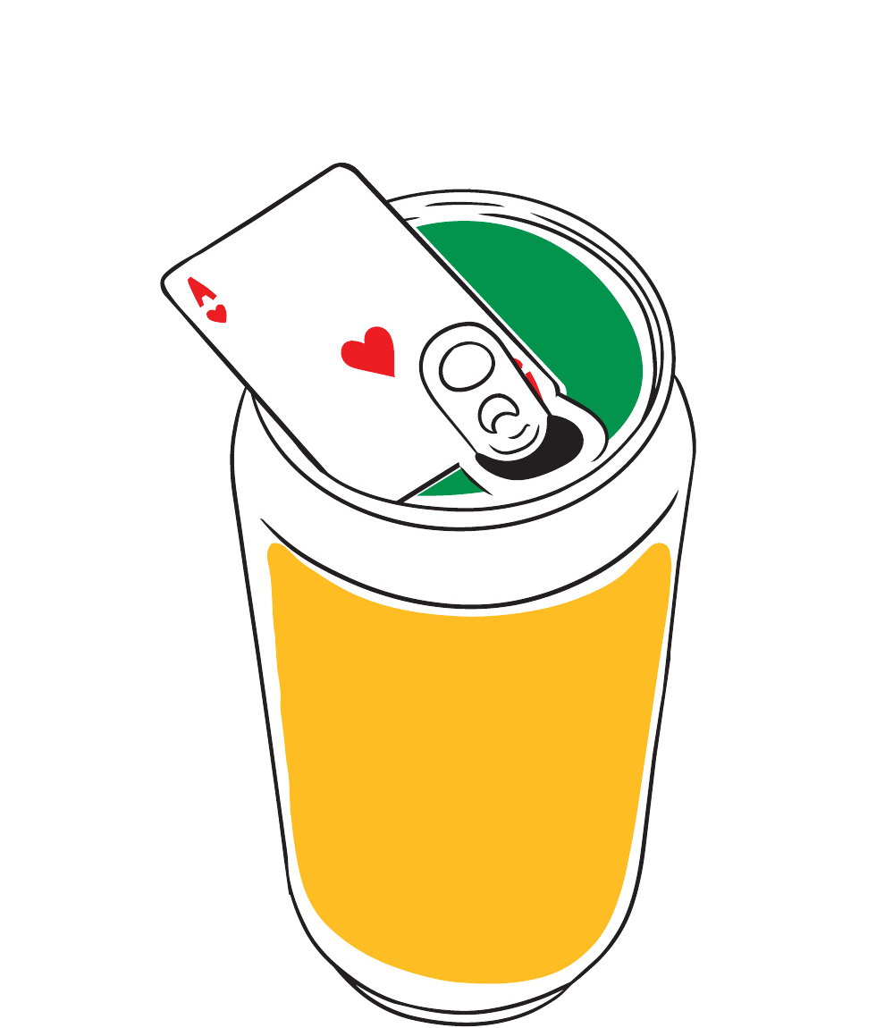 Card tucked into the brim of a can